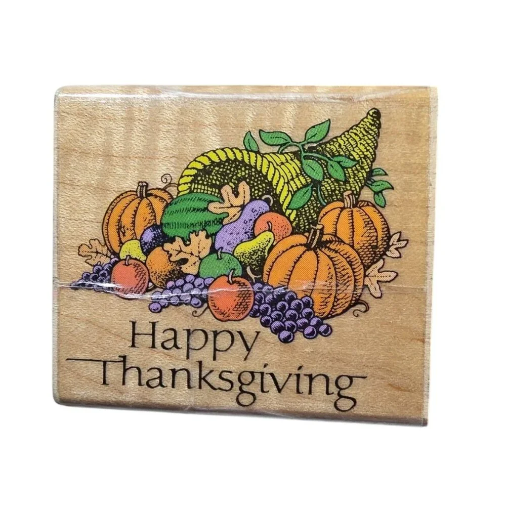Rubber Stamp Set Thanksgiving Wooden Pumpkins Wreaths Seasonal Greetings crafts